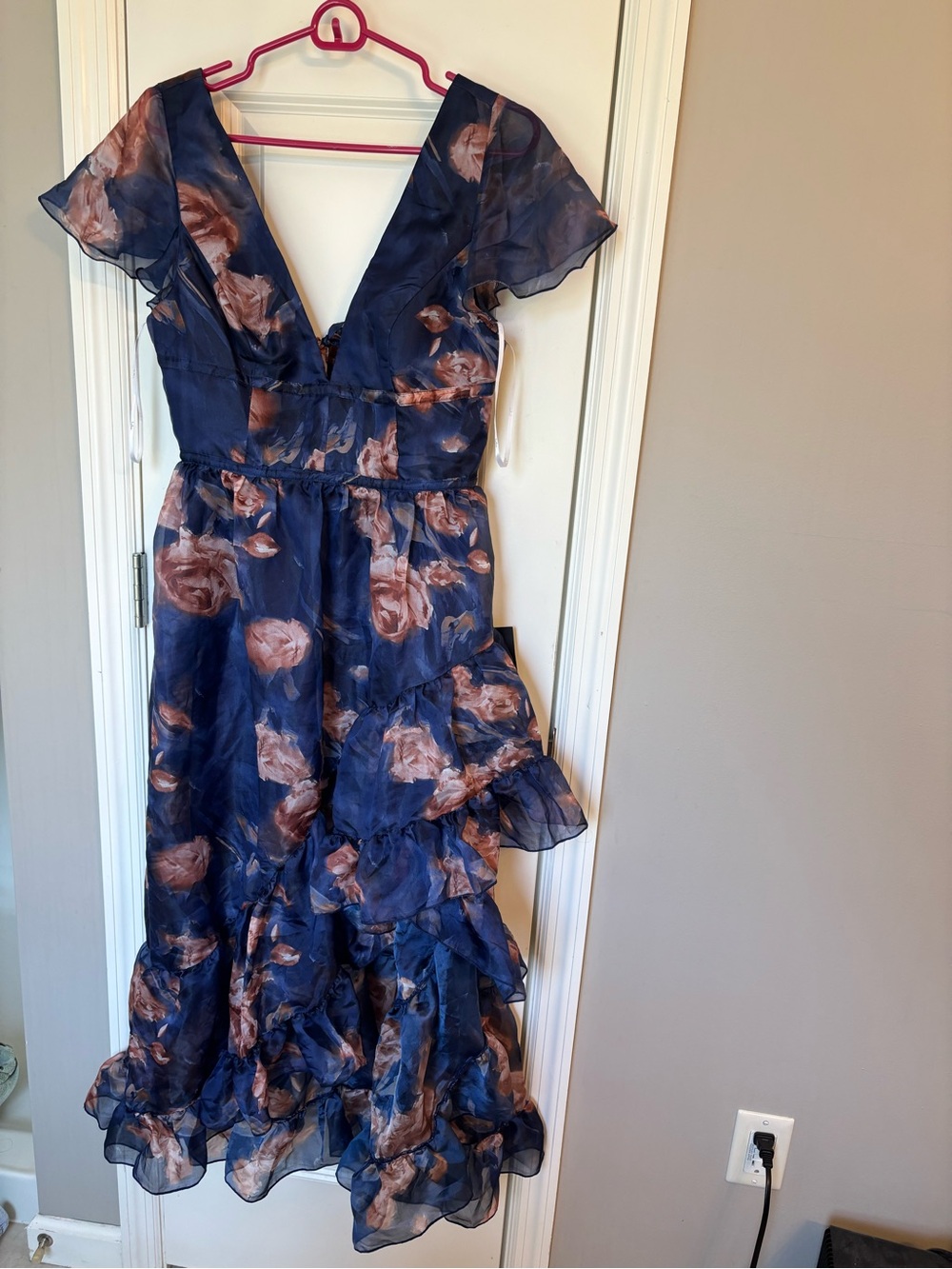 Lulu's Navy Blue Floral High-Low Ruffle Dress